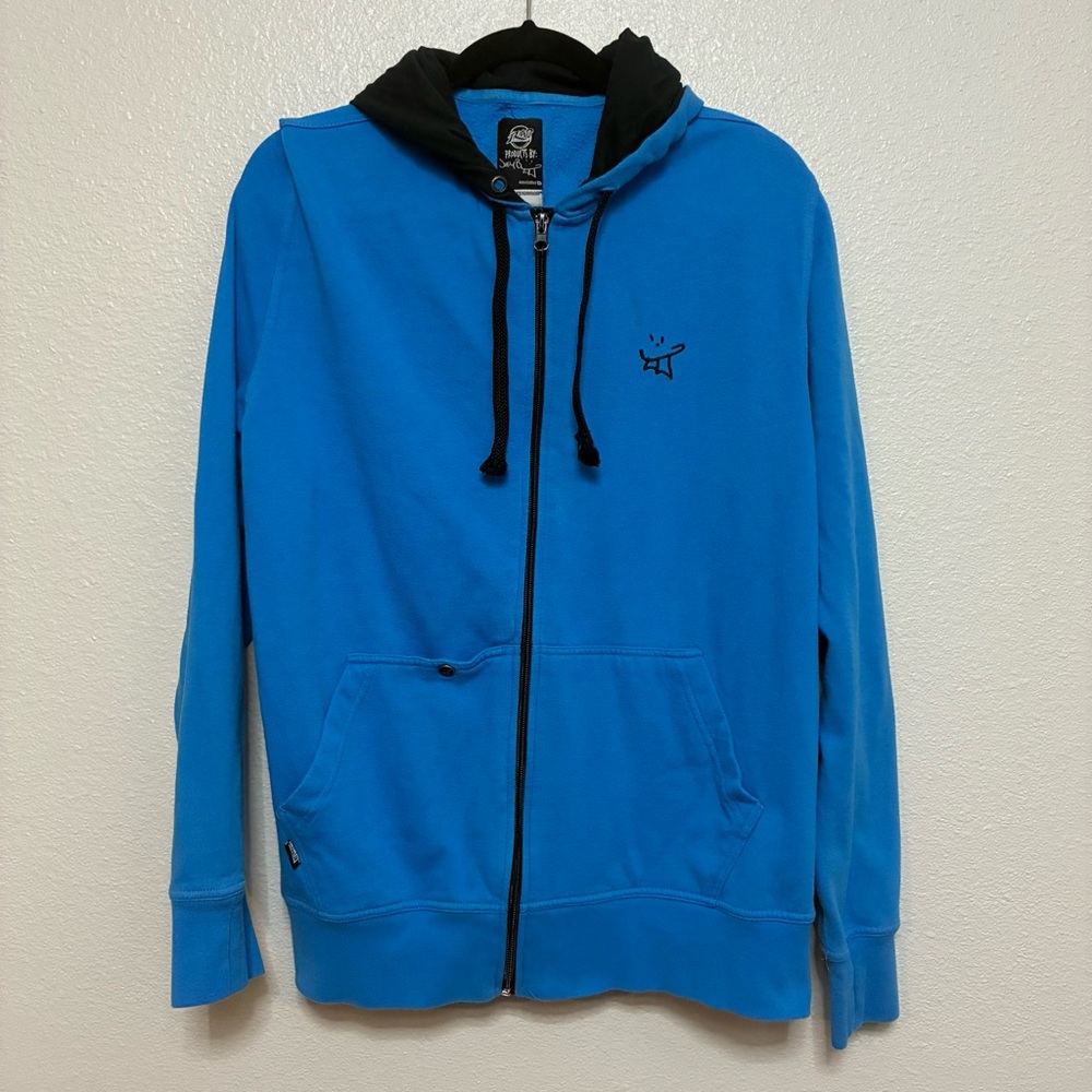 VTG Y2K RAD by Rusty Joey B Blue Zip Up Hoodie Black Hood Size L‎